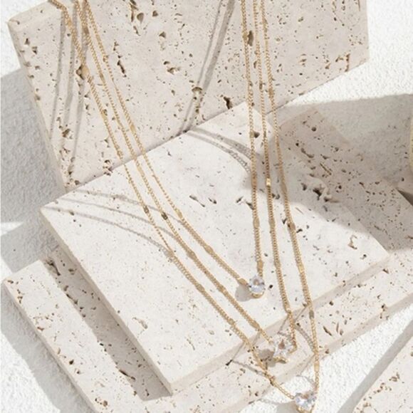 3 for $26 - Rhinestone Heart Star & Water-drop Charm Layered Necklace - Picture 3 of 3